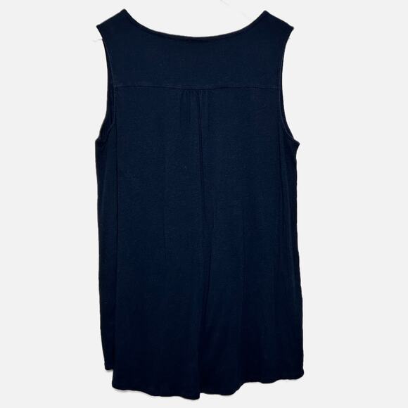 J. Jill V-Neck Tank Front Buttons‎ Linen Blend Navy Blue Womens Large Tall - Picture 2 of 12